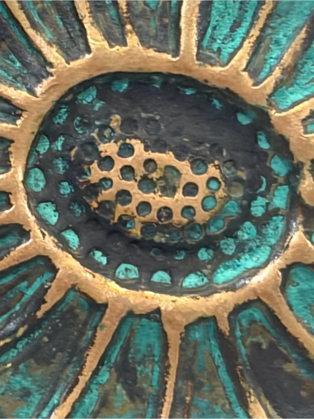 Antique Gold Floral Bracelet with Turquoise Patina Accents